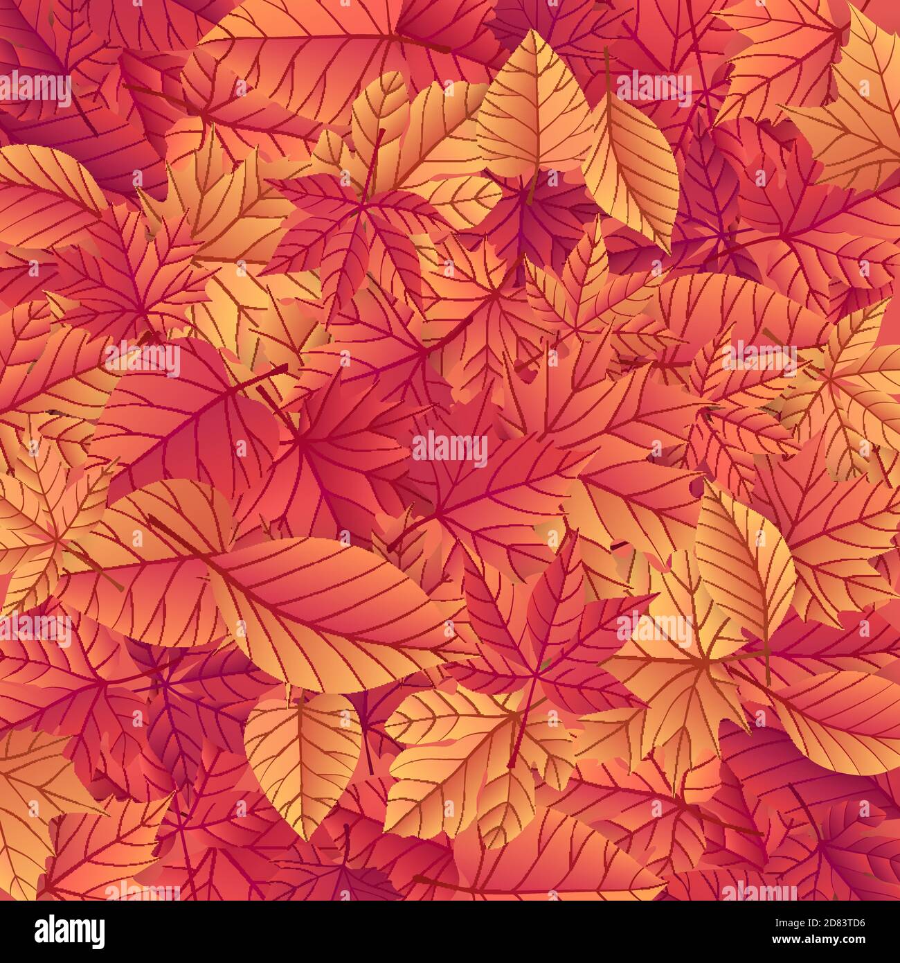 Sfondo autunno con foglie casuali. Struttura/motivo con foglie di caduta luminose. Ideale per poster, cartoncino, etichetta, banner. Illustrazione vettoriale. Illustrazione Vettoriale