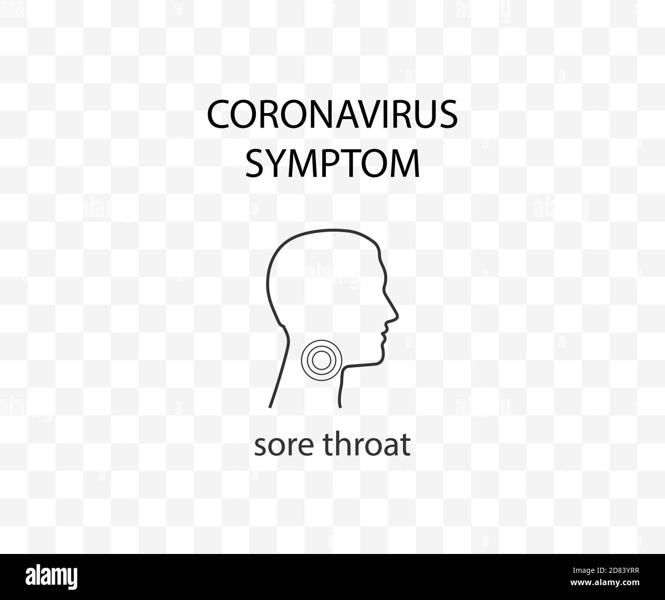 Coronavirus sintomo, mal di gola, covid-19. Illustrazione vettoriale. Illustrazione Vettoriale