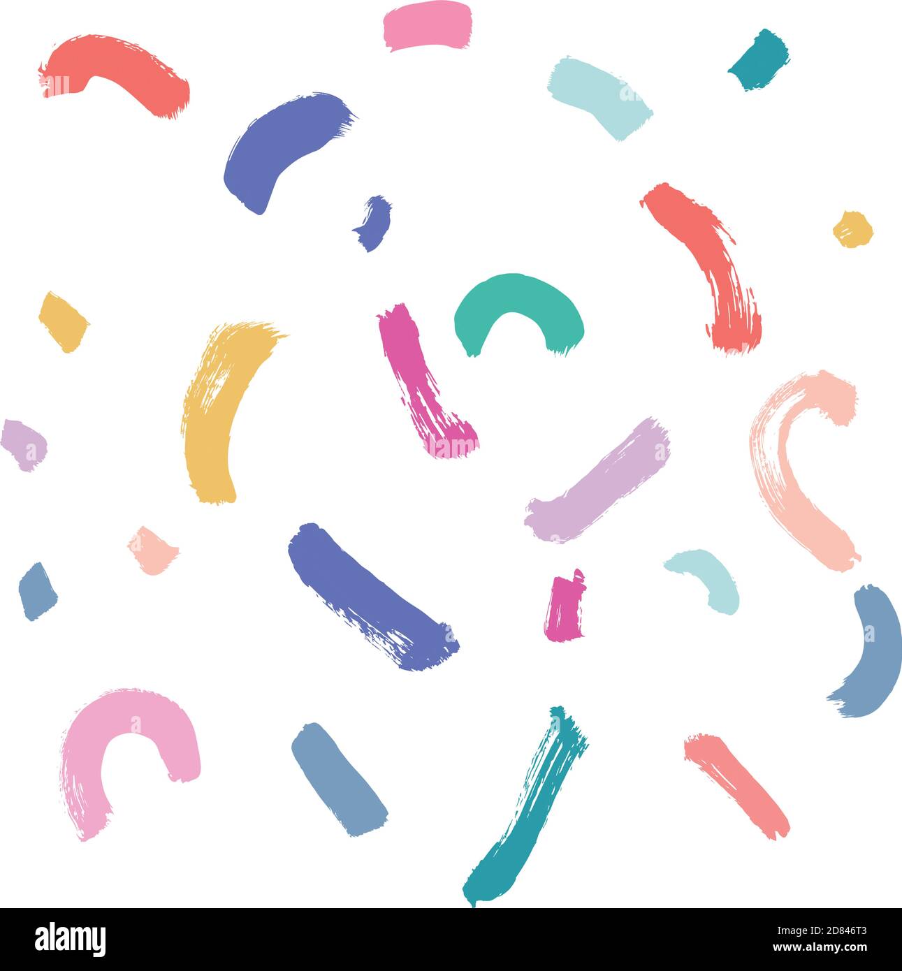 Pennellate dipinte a mano isolate su sfondo bianco. Tavolozza colorata e divertente. Ideale per il design dei bambini. Illustrazione Vettoriale