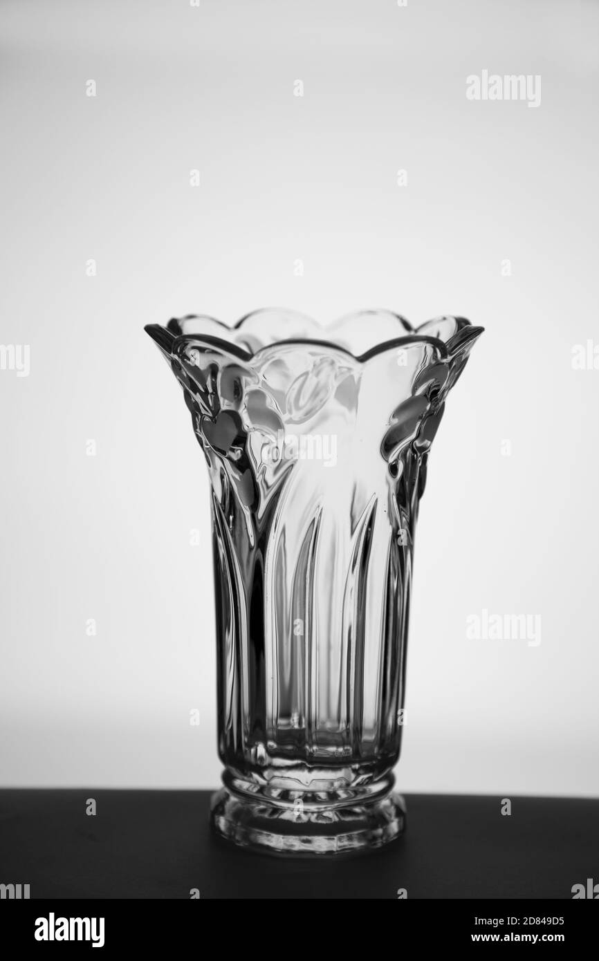 silhouette di un vaso di vetro su sfondo bianco Foto Stock