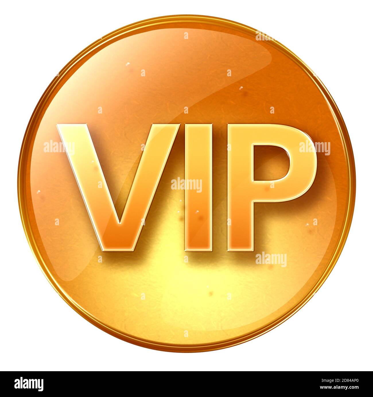 Icona VIP gialla, isolata su sfondo bianco. Foto Stock