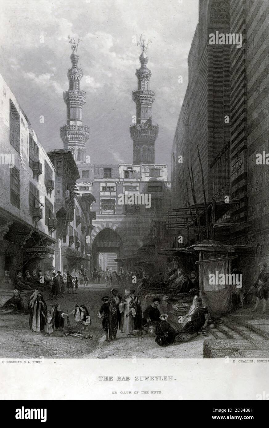Il Bab Zuweyleh [Bab Zuweila] o porta al Kutb, il Cairo, Egitto 19 ° secolo acciaio Engraving frontespizio dal libro 'pittoresca Palestina, Sinai e Egitto: Vita sociale in Egitto; una descrizione del paese e del suo popolo' con illustrazioni su acciaio e legno di Wilson, Charles William, Sir, 1836-1905; Lane-Poole, Stanley, 1854-1931. Pubblicato da J.S. Virtue a Londra nel 1884 Foto Stock