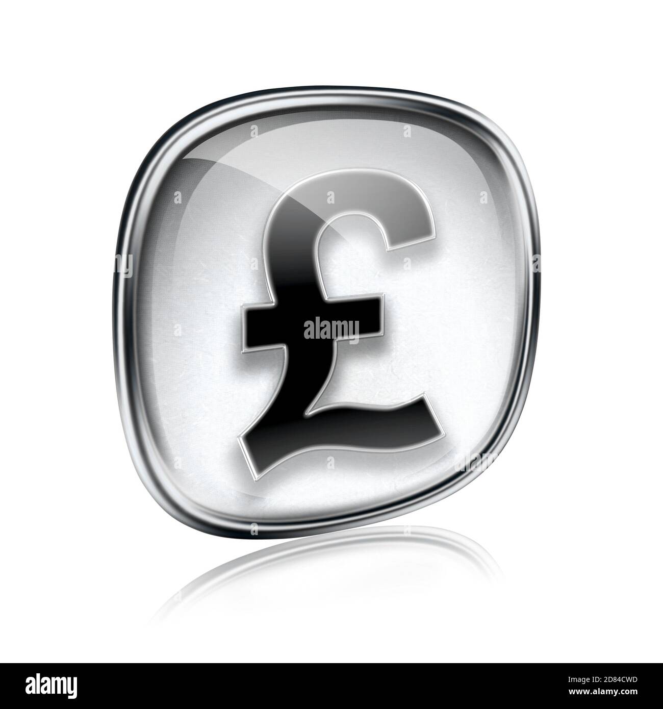 Pound icona in vetro grigio, isolato su sfondo bianco Foto Stock