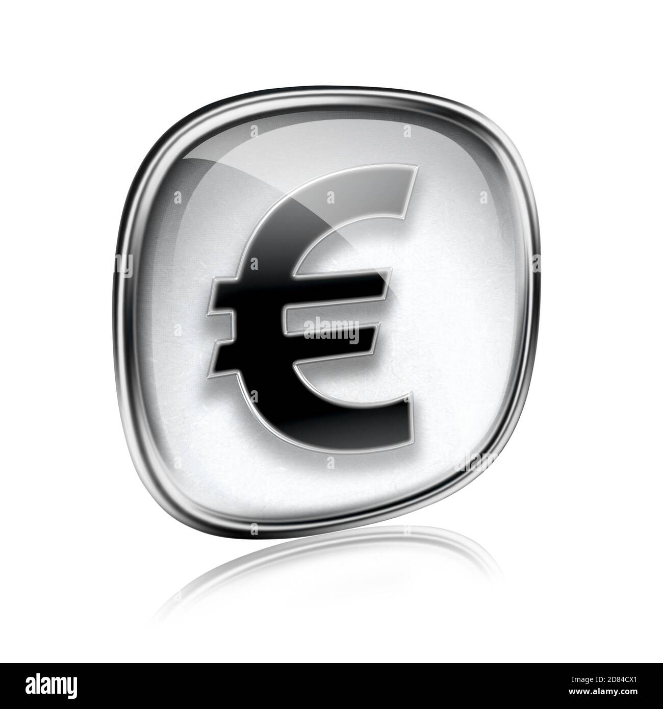 Icona Euro vetro grigio, isolato su sfondo bianco Foto Stock