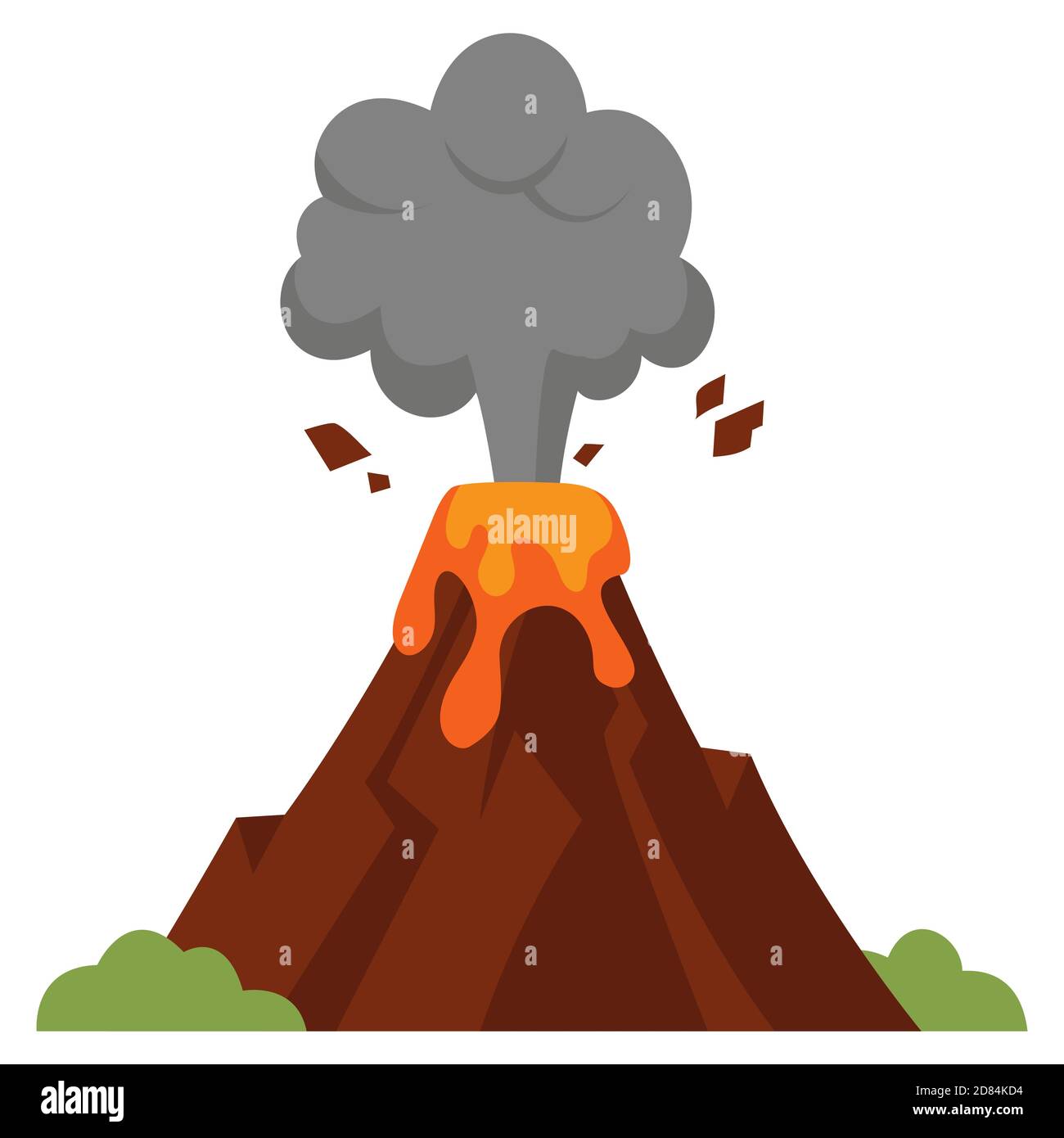 Illustrazione dell'eruzione. Vulcano in stile cartoon isolato su sfondo bianco. Illustrazione Vettoriale