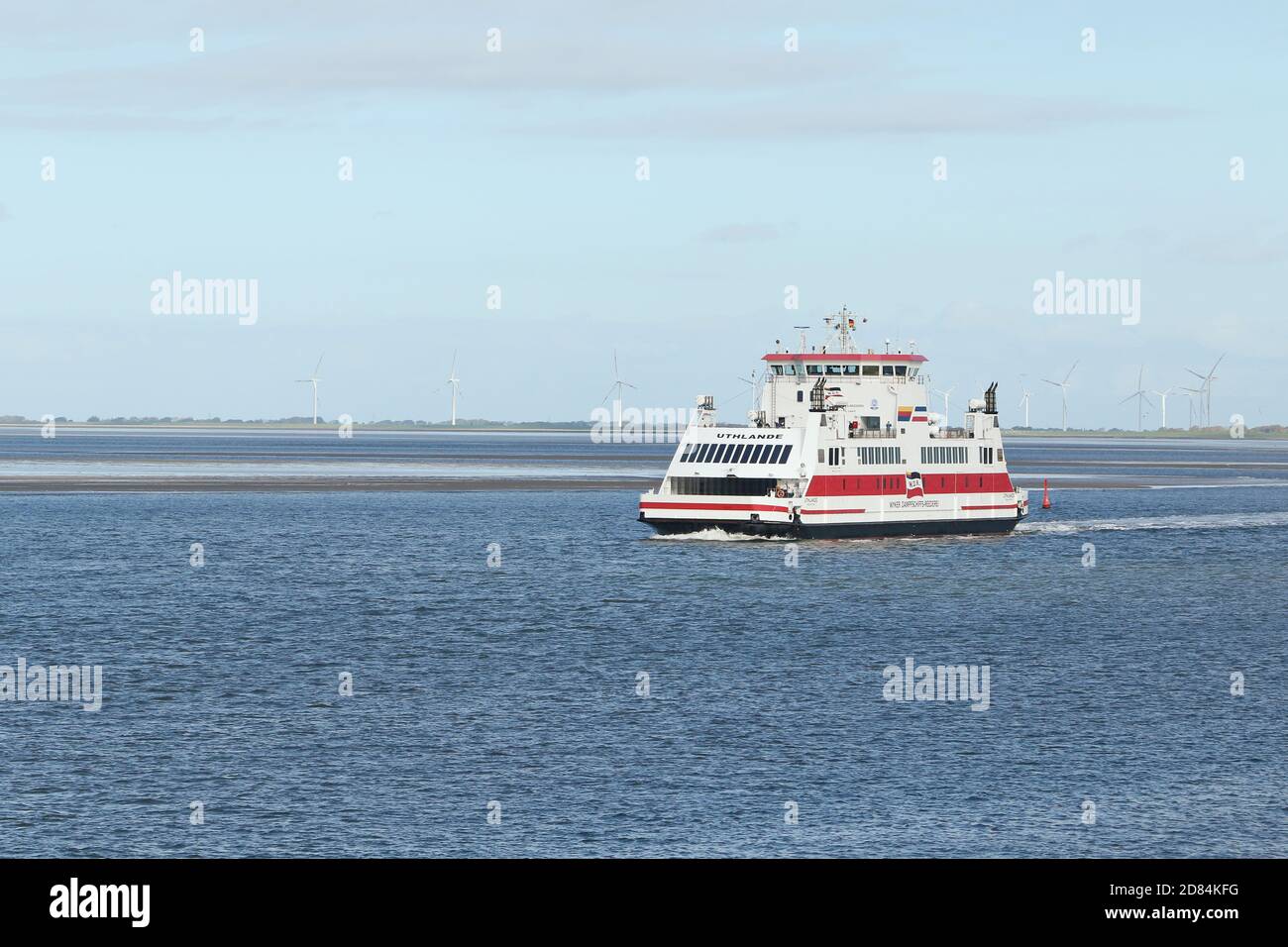 Traghetto 'Uthlande' per l'isola di Föhr, le isole Frisone del Nord, Schleswig-Holstein, Germania Foto Stock