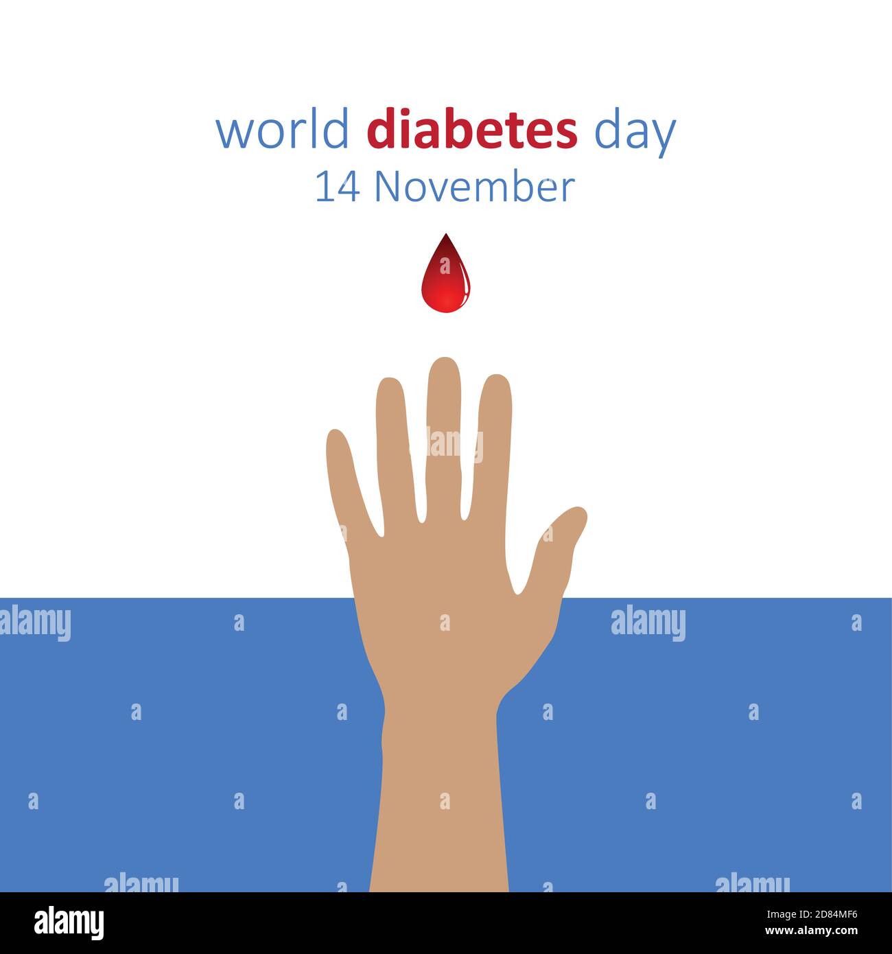 Cerchio blu e dito con goccia di sangue giornata mondiale del diabete 14 novembre illustrazione vettoriale EPS10 Illustrazione Vettoriale