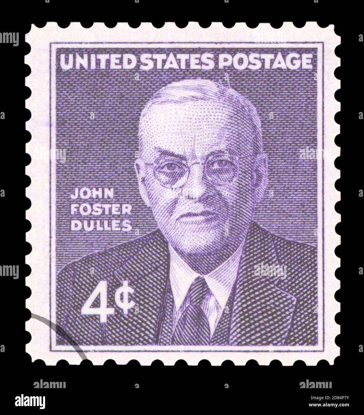 STATI UNITI D'AMERICA - CIRCA 1960: Un francobollo usato dagli Stati Uniti, raffigurante un'illustrazione dello storico politico americano John Foster Dulles Foto Stock
