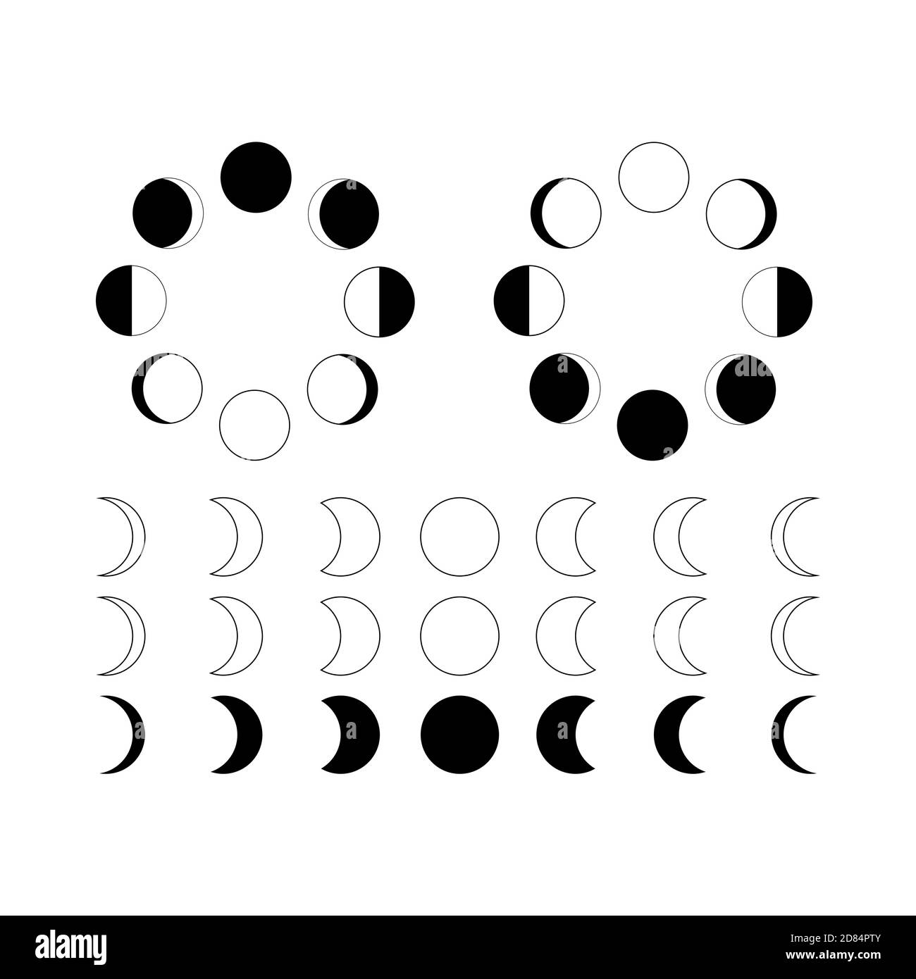 Fasi lunari. Silhouette cosmica isolata. Luna vettoriale. Illustrazione vettoriale Illustrazione Vettoriale