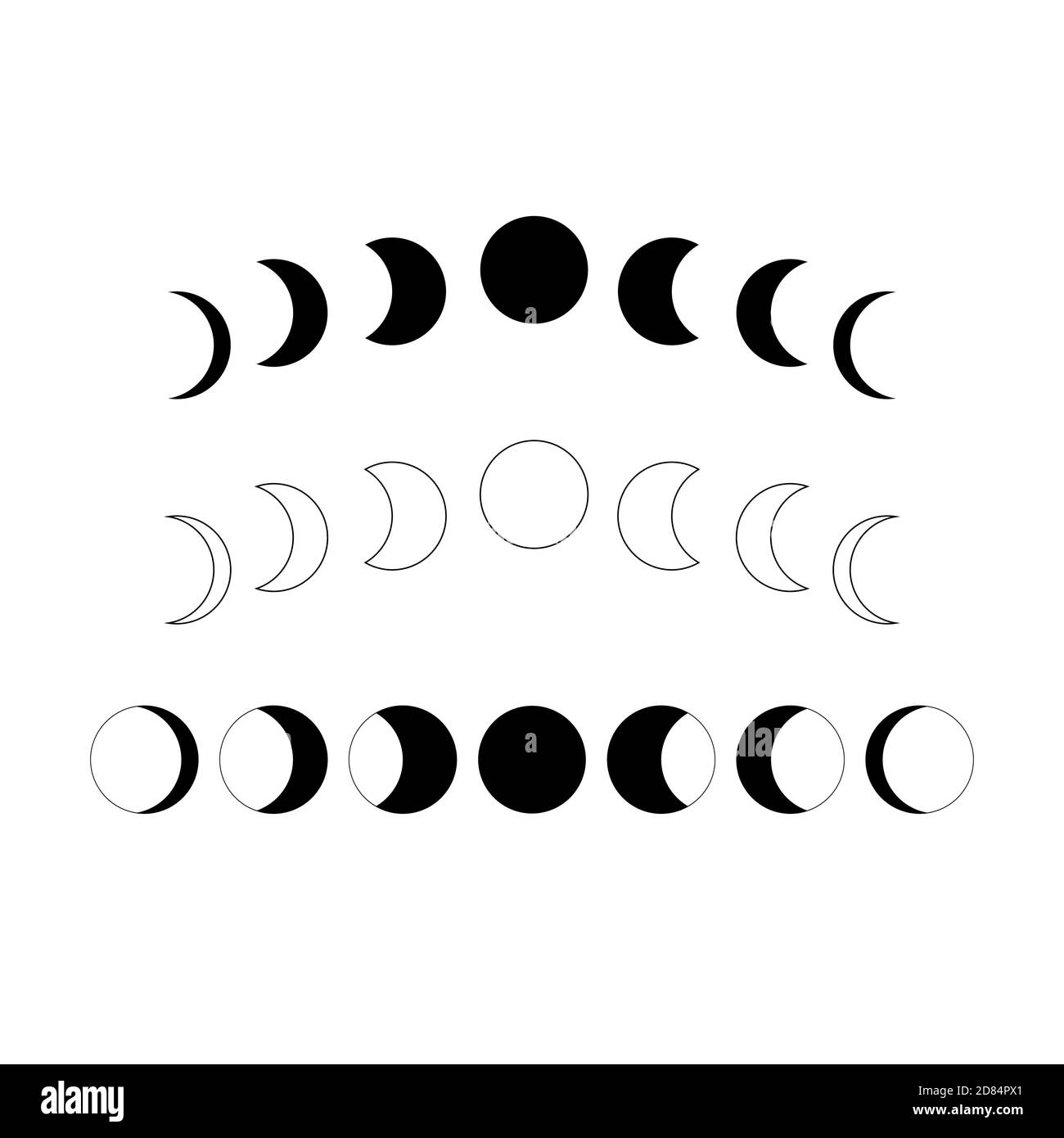 Luna vettoriale. Fasi lunari. Silhouette cosmica isolata. . Illustrazione vettoriale Illustrazione Vettoriale