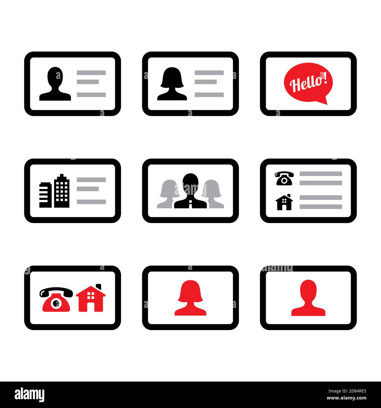 Insieme di icone vettoriali di biglietto da visita - uomo d'affari, donna d'affari, biglietto da visita aziendale Illustrazione Vettoriale