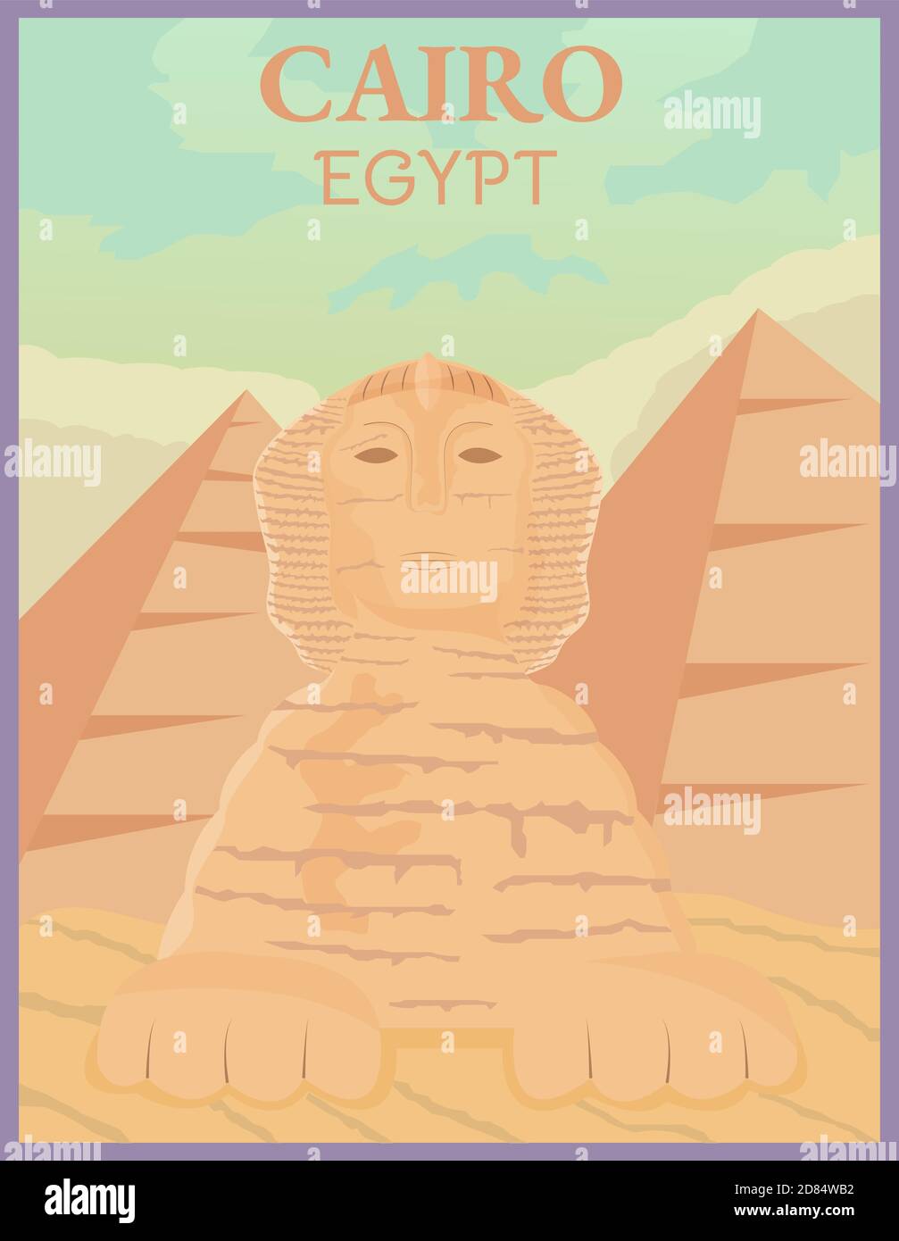 Illustrazione vettore disegno di viaggio retrò e vintage poster della piramide, il Cairo, Egitto Illustrazione Vettoriale