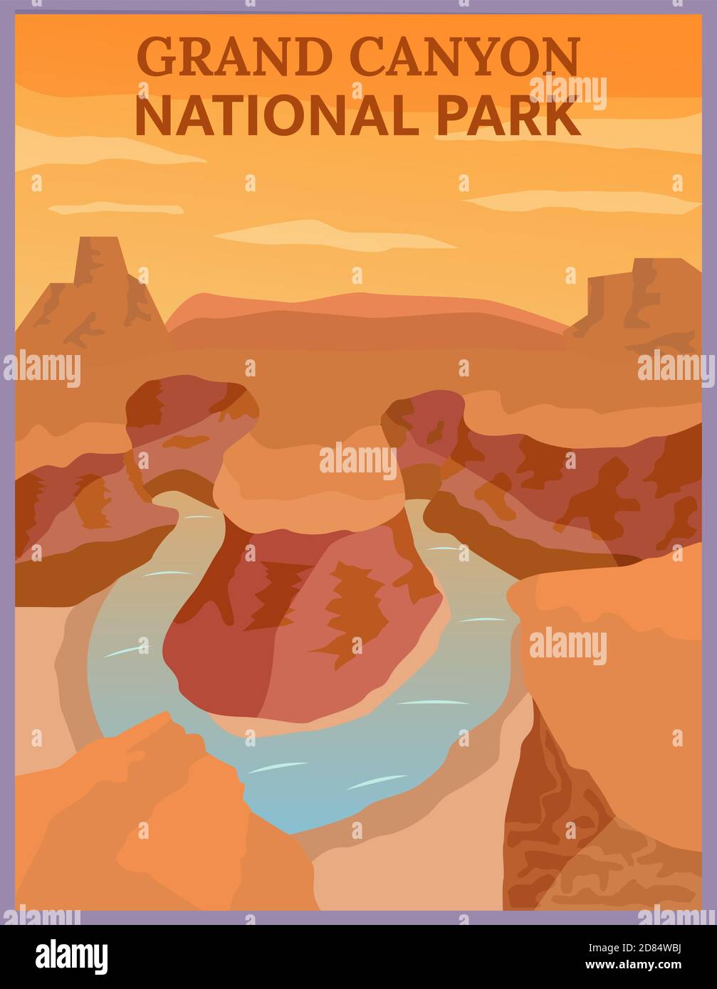 Illustrazione disegno vettoriale di retrò e vintage poster di viaggio del Grand Canyon, Arizona. Illustrazione Vettoriale