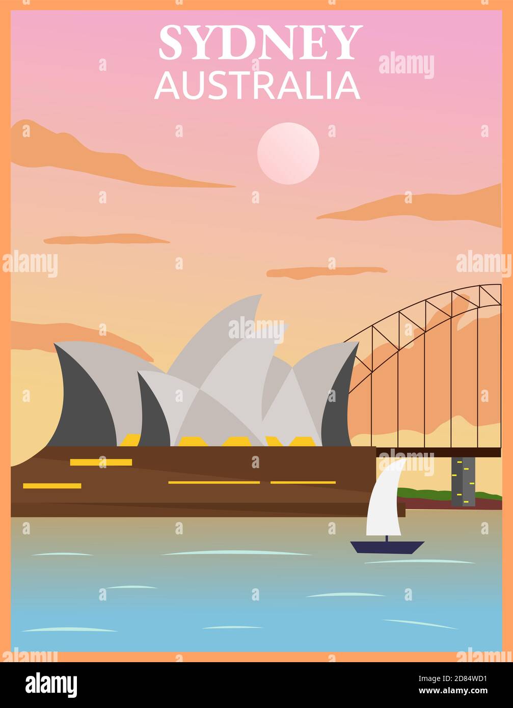 Illustrazione grafica vettoriale di retrò e vintage poster di viaggio di Sydney, Australia. Illustrazione Vettoriale