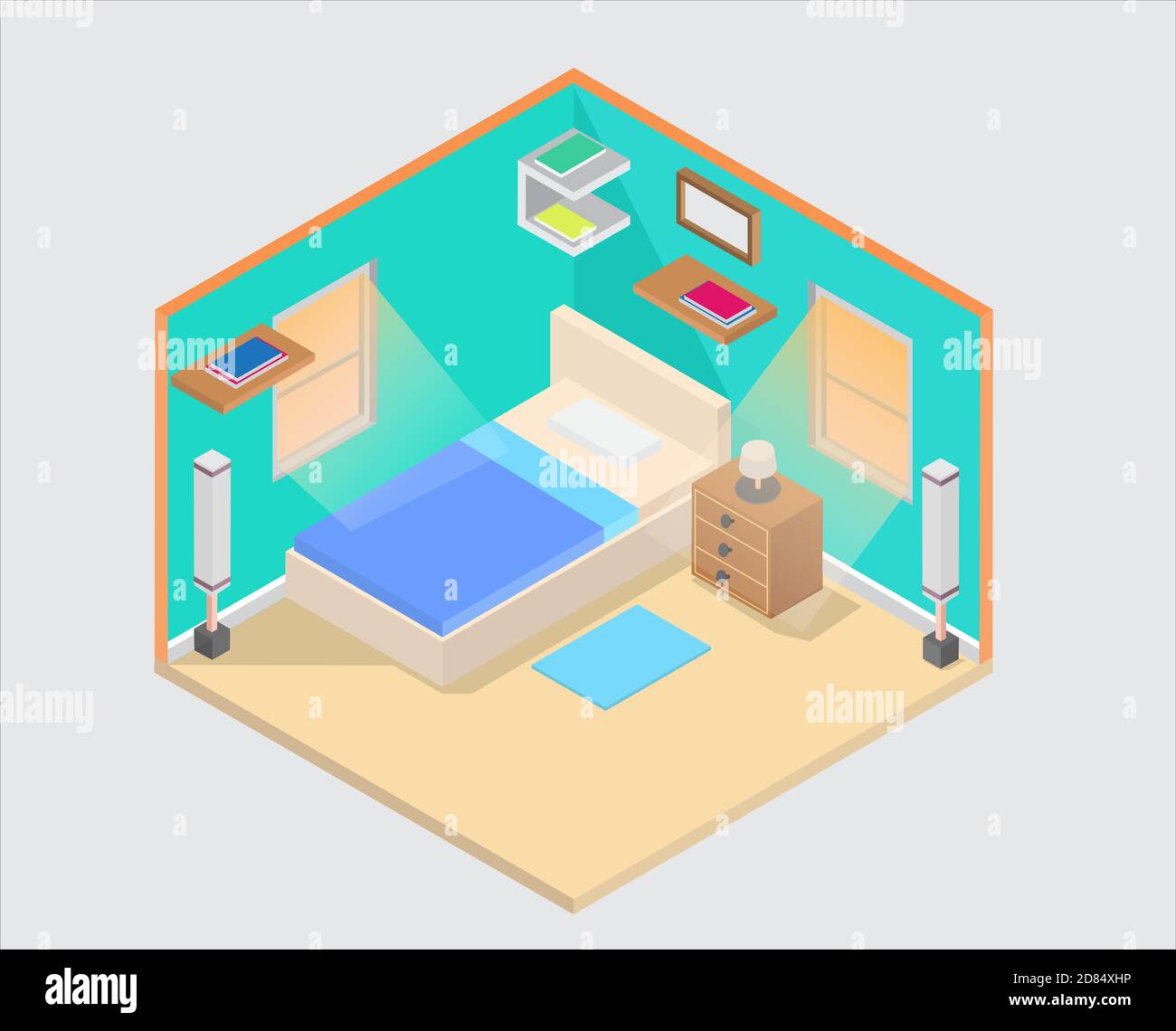 Illustrazione disegno vettoriale della camera da letto isometrica Illustrazione Vettoriale