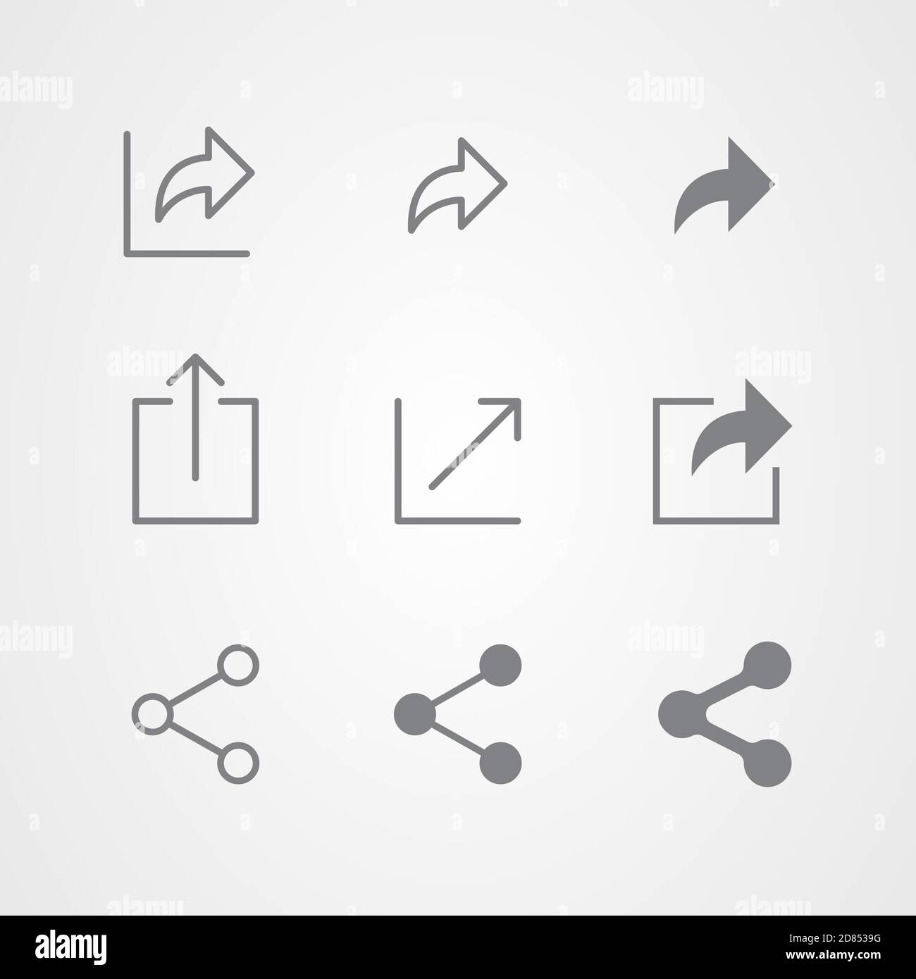 Linea vettoriale astratta e icone piatte progettazione di simboli di condivisione. Segnali dei social network. Illustrazione Vettoriale