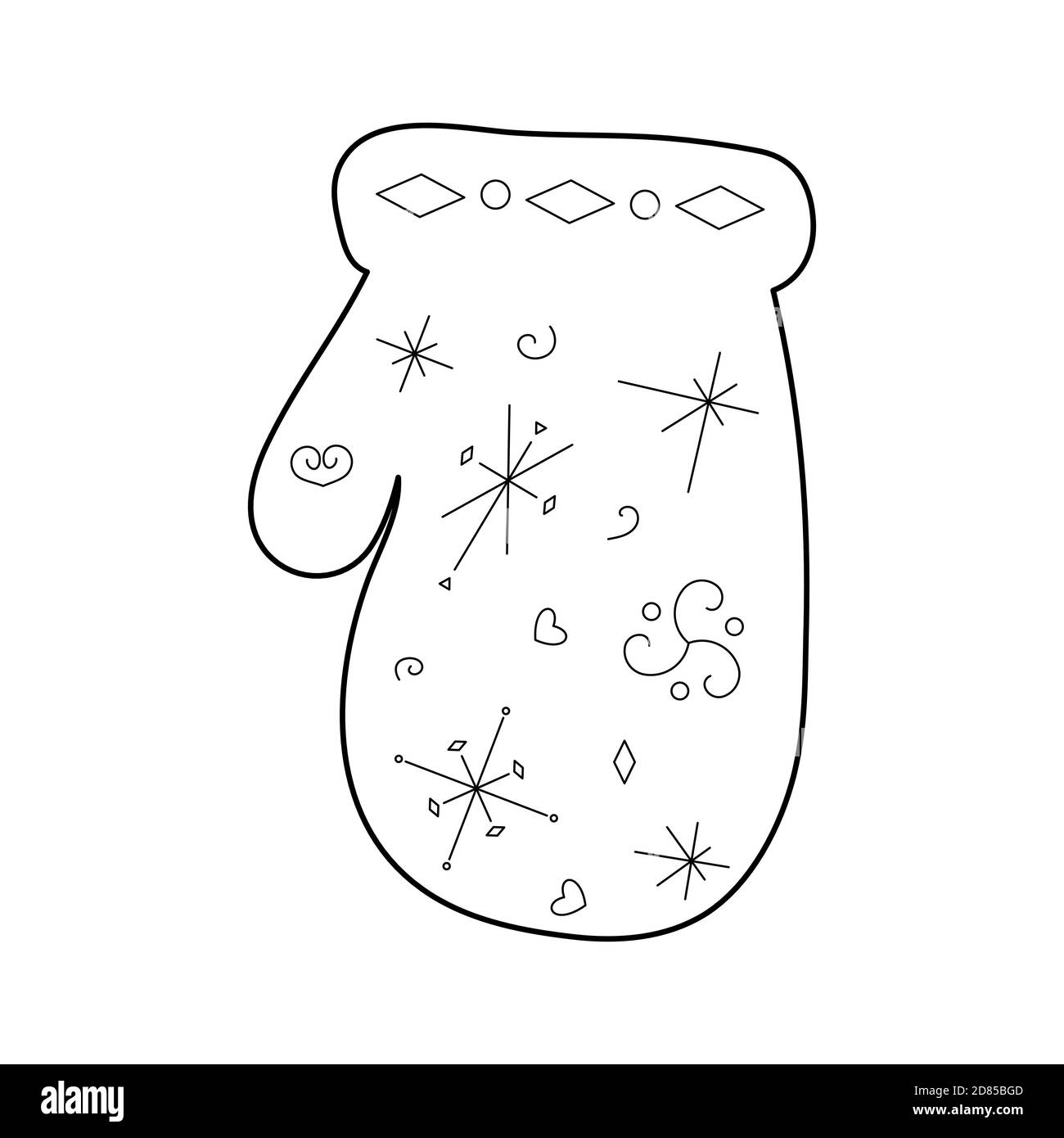 Mitten carino stilizzato. Stile contorno. Illustrazione vettoriale per decorazioni, biglietti d'auguri, poster, stampe per abiti, emblemi. Illustrazione Vettoriale