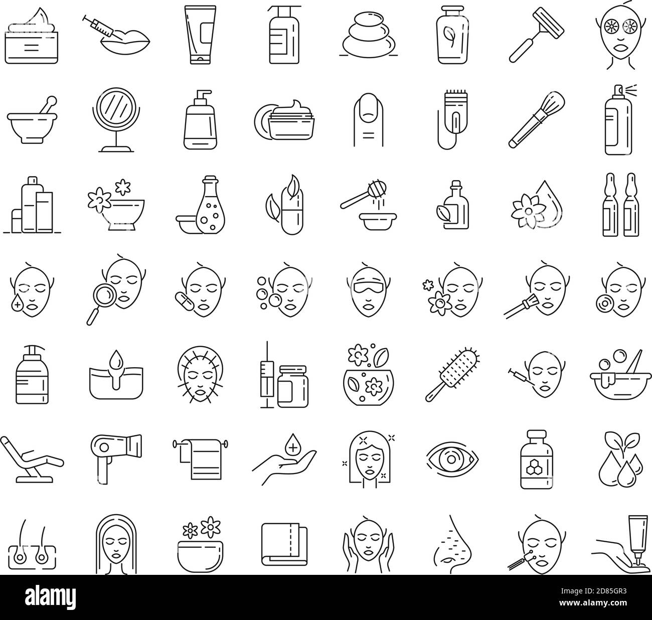 Set di icone estetiste, stile contorno Illustrazione Vettoriale