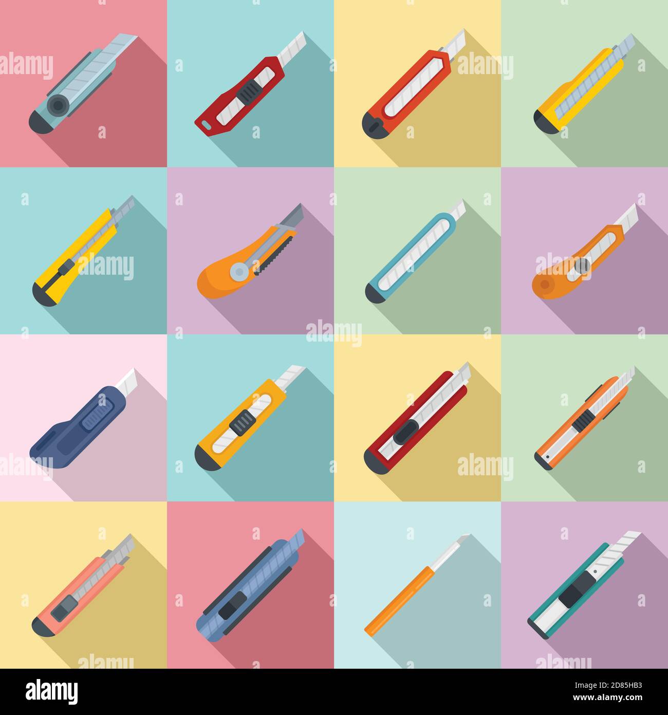 Set di icone di taglio, stile piatto Illustrazione Vettoriale