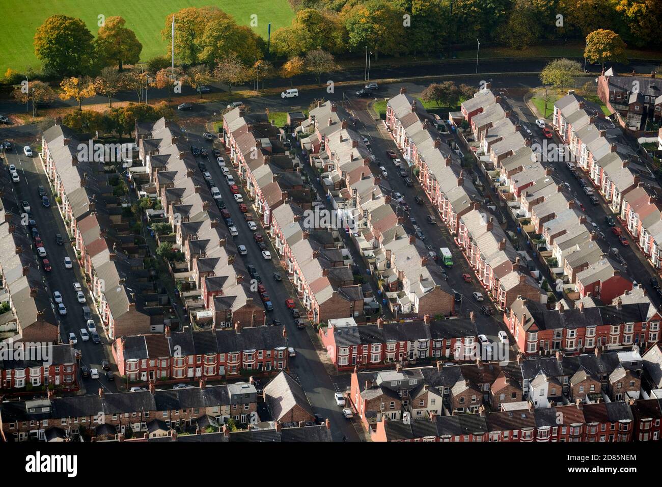 File di case a schiera vittoriane a Toxteth, Liverpool Merseyside, Inghilterra nord-occidentale, Regno Unito Foto Stock