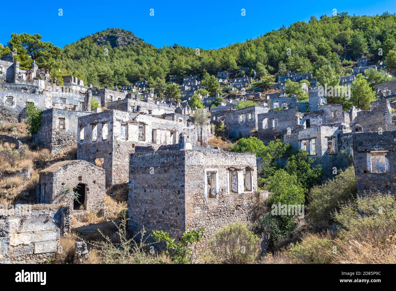 Villaggio abbandonato di Kayakoy, città fantasma vicino Fethiye, Turchia Foto Stock