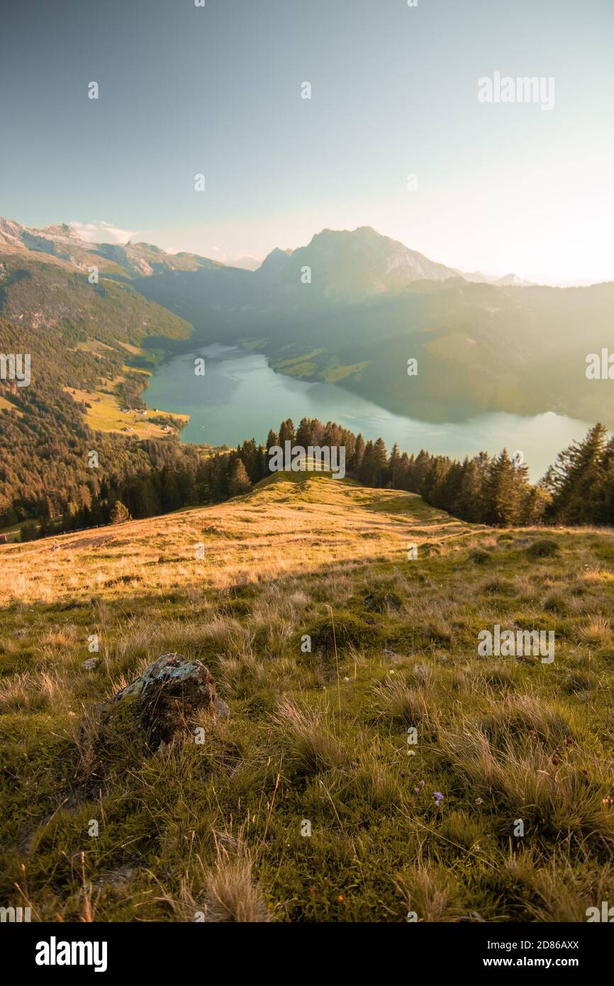 Waegitalersee, Lago in Svizzera, Tramonto in paesaggi Foto Stock