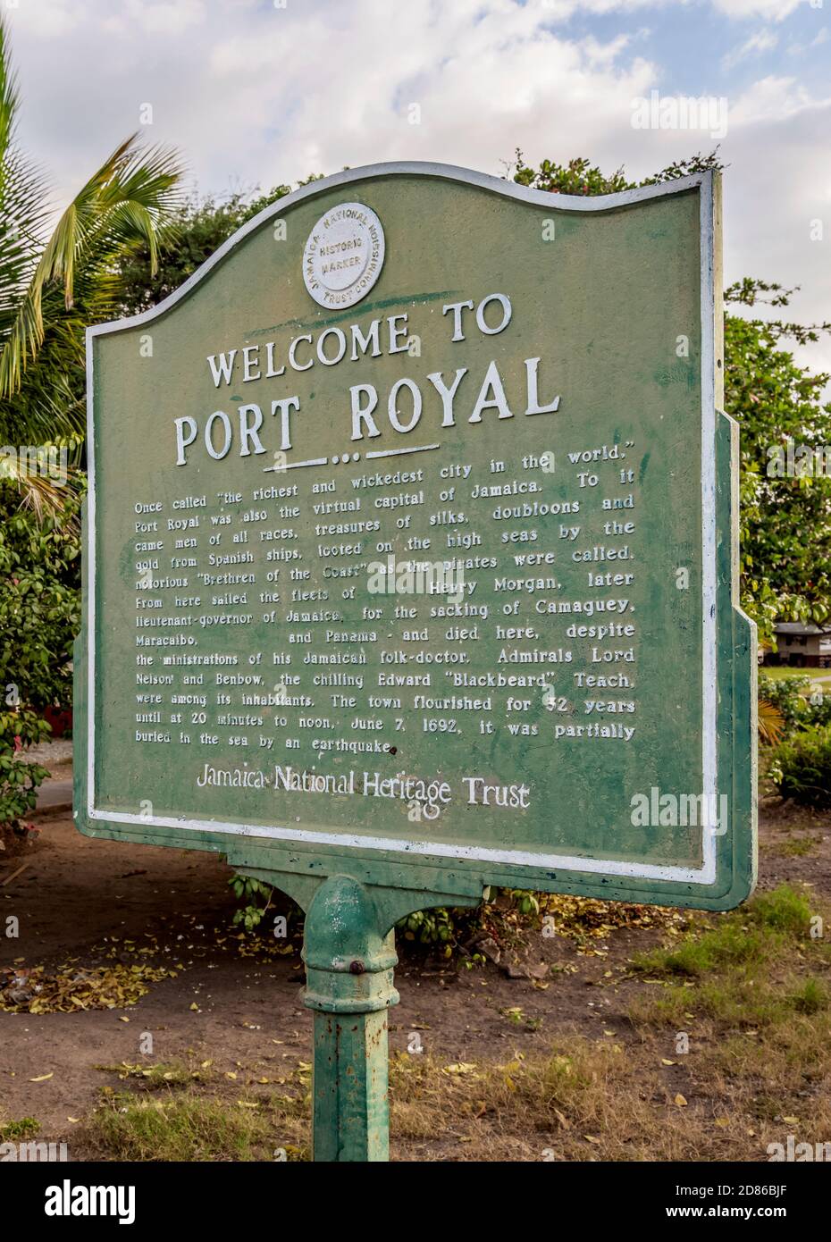 National Heritage Trust Information Board, Port Royal, Kingston Parish, Giamaica Foto Stock