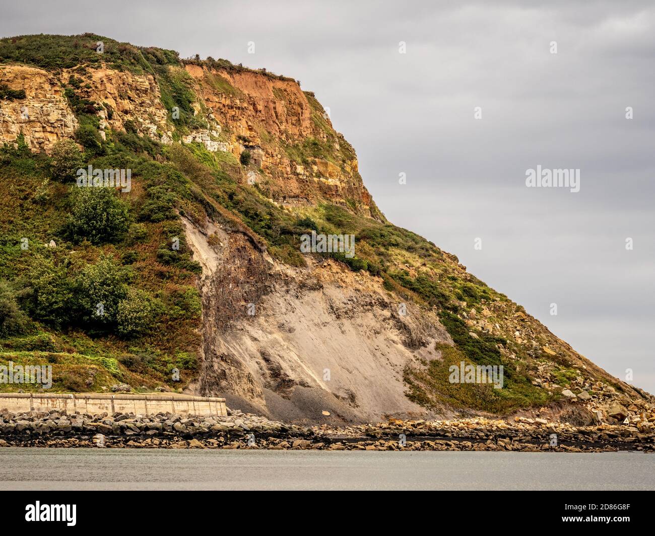 Erosione delle scogliere a Runswick Bay, North Yorkshire Coast, Regno Unito. Foto Stock