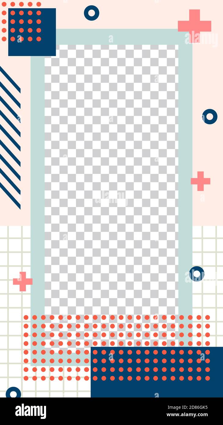 Modello di storia in stile Memphis. Contenuto multimediale vettoriale Illustrazione Vettoriale