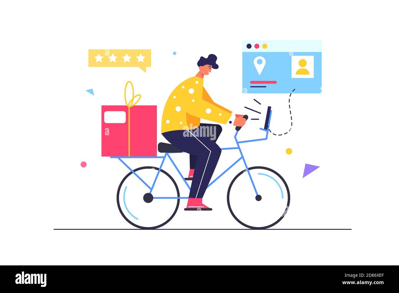 Il corriere consegna le merci su una bicicletta Illustrazione Vettoriale