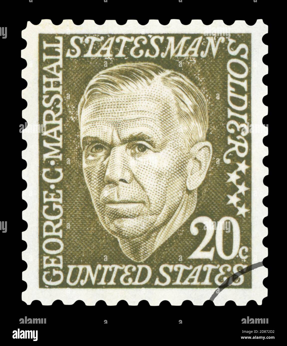Stati Uniti d'America - circa 1967: un timbro stampato negli Stati Uniti mostra immagine di George Marshall, circa 1967 Foto Stock