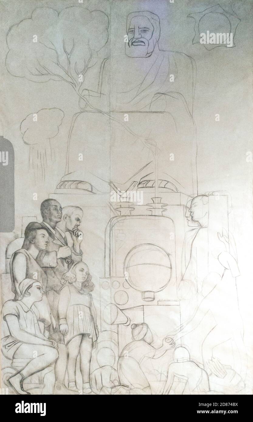 Schizzo per il murale di Diego Rivera in mostra al Museo Diego Rivera Anahuacalli, (Casa del Anahuac) Coyoacan, Città del Messico, Messico Foto Stock