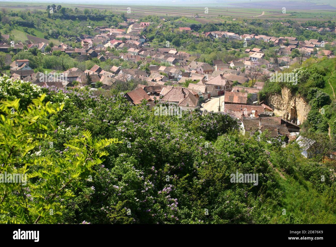 Case tradizionali nel centro storico di Ocna Sibiului, in provincia di Sibiu, Transilvania, Romania Foto Stock