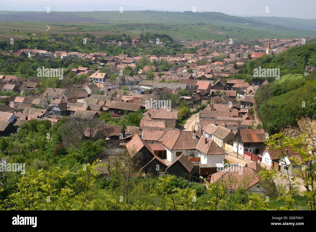 Case tradizionali nel centro storico di Ocna Sibiului, in provincia di Sibiu, Transilvania, Romania Foto Stock