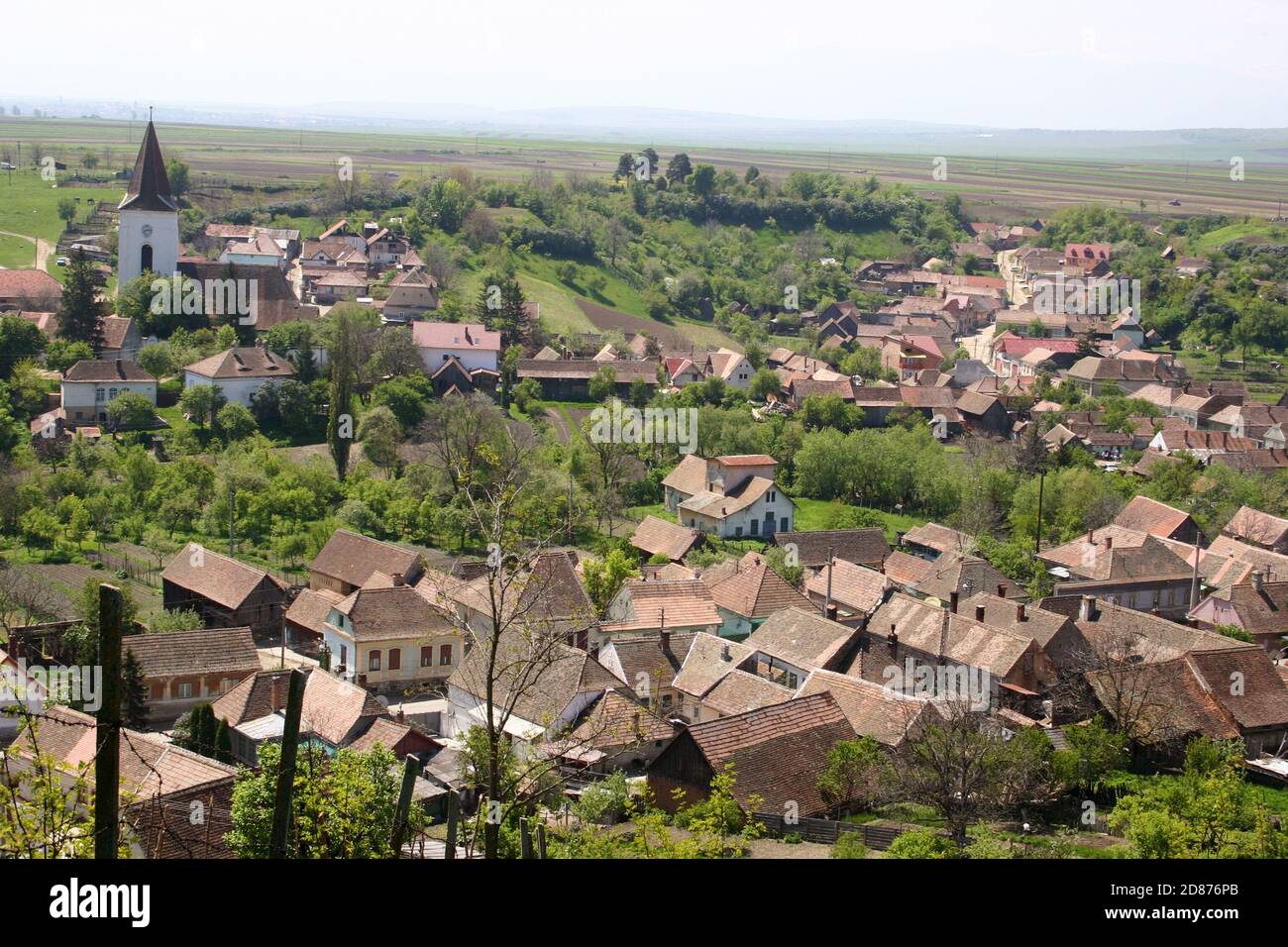 Case tradizionali nel centro storico di Ocna Sibiului, in provincia di Sibiu, Transilvania, Romania Foto Stock