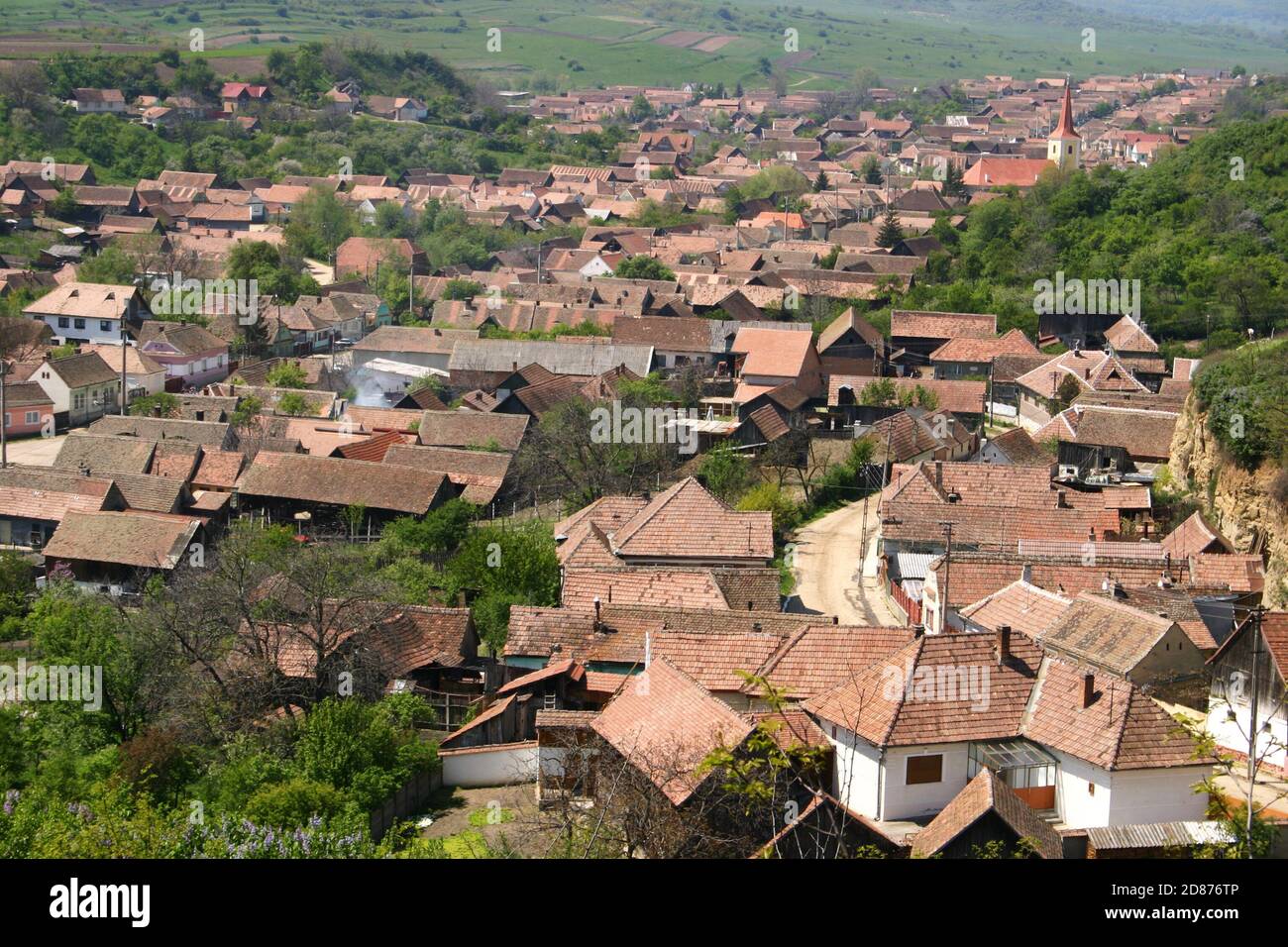 Case tradizionali nel centro storico di Ocna Sibiului, in provincia di Sibiu, Transilvania, Romania Foto Stock