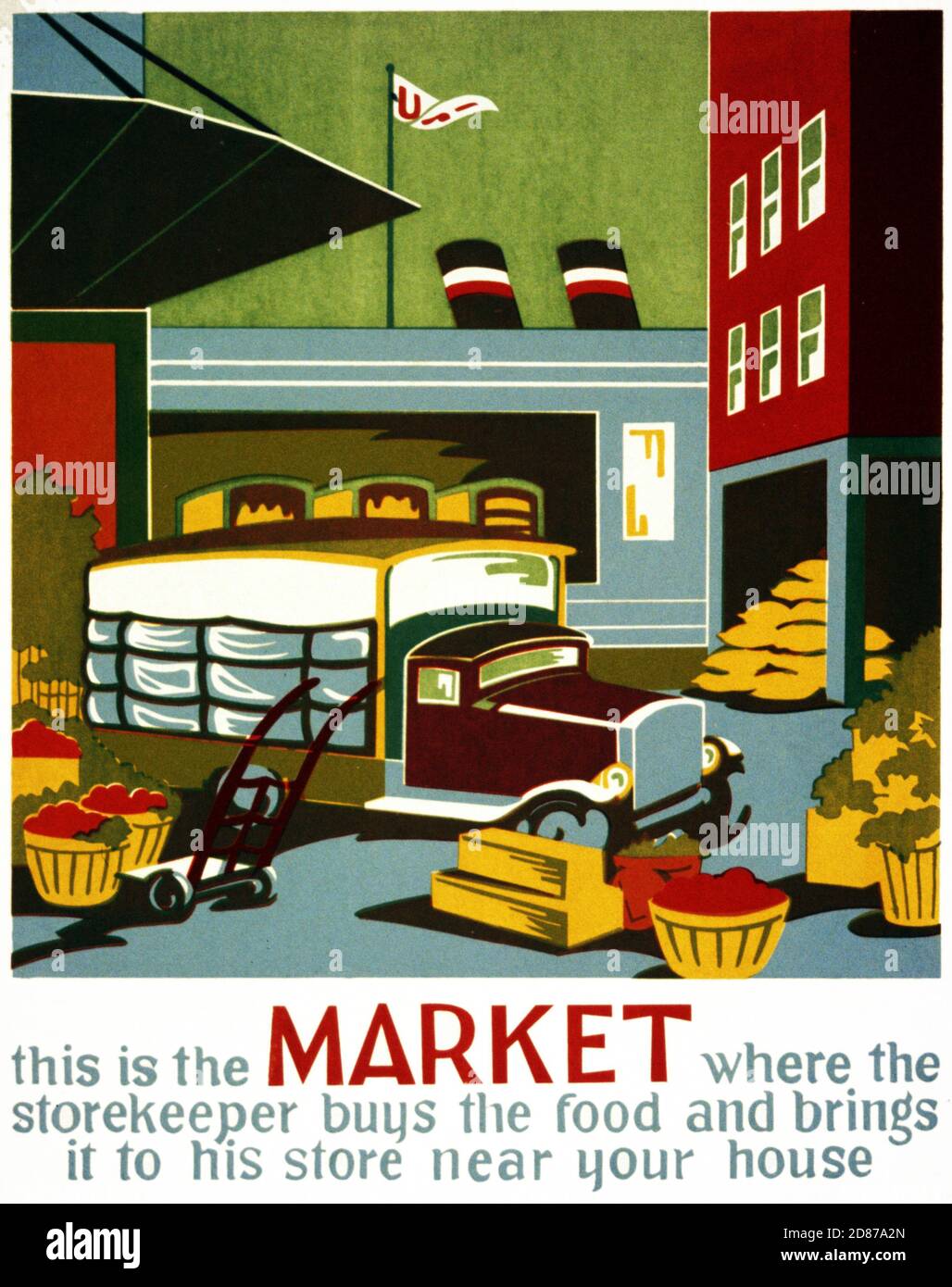 Questo è il mercato, illustrazione con il veicolo, poster WPA 1937 Foto Stock
