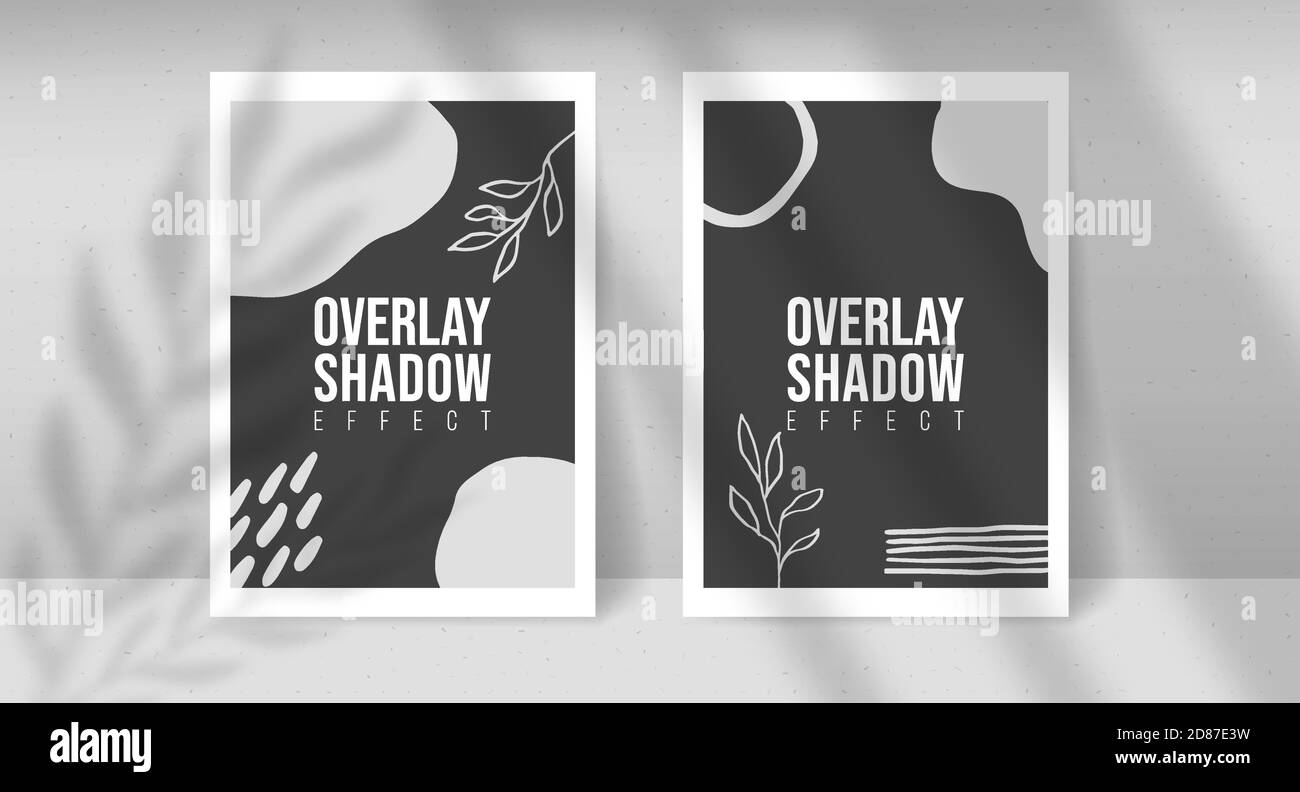 Shadow Overlay Plant Vector Mockup due fogli di carta A4. Le ombre sovrappongono gli effetti di luce delle lamelle e delle finestre. Moderno stile minimalista. Per il volantino di presentazione Illustrazione Vettoriale