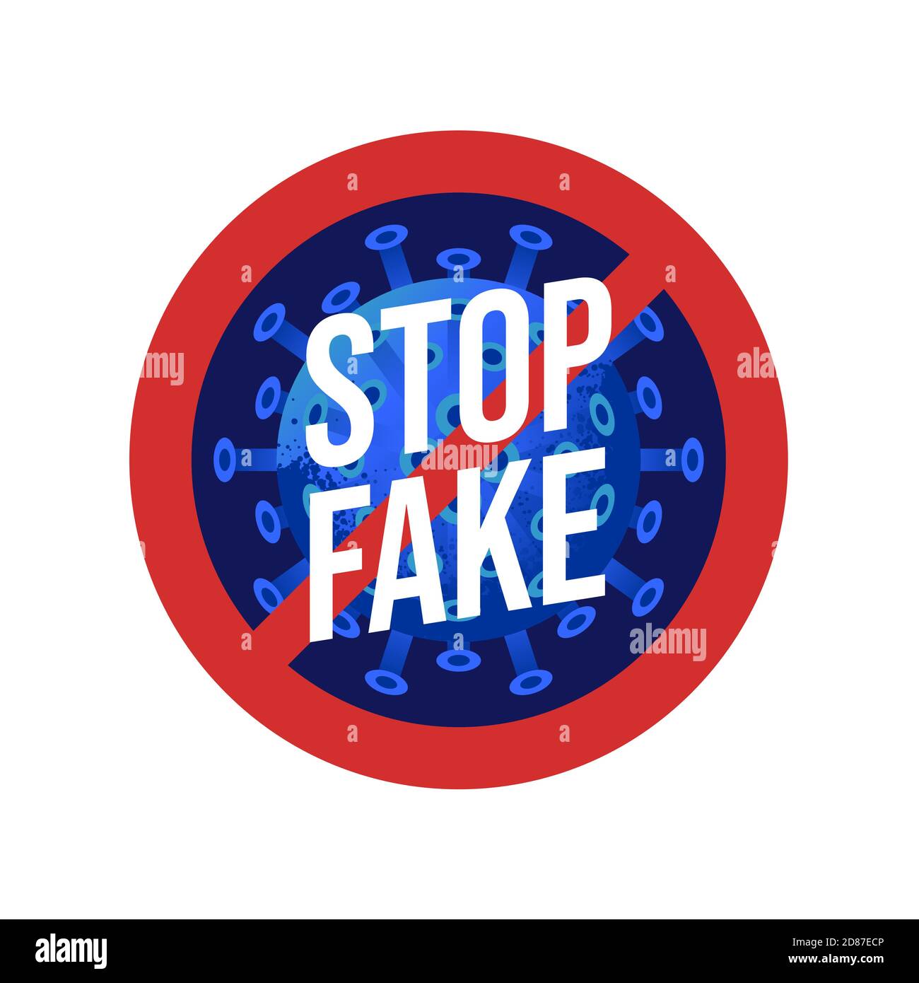 Segni di prevenzione, Stop NOTIZIE FALSE per il virus COVID-19 o il nuovo simbolo del coronavirus, sfondo del simbolo di Sing, illustrazione vettoriale. Illustrazione Vettoriale