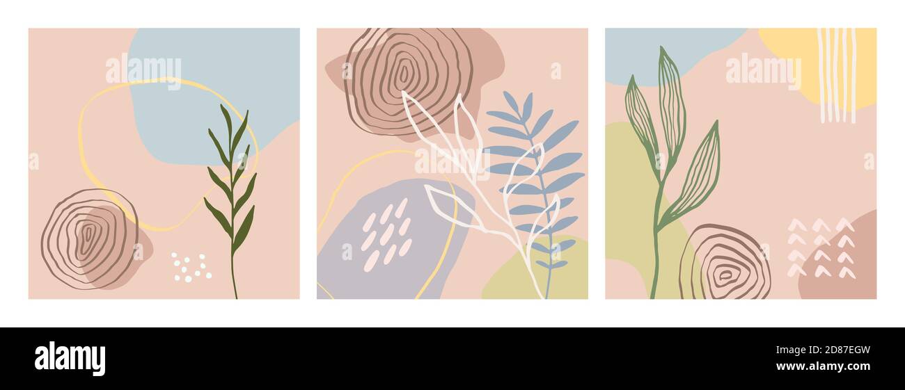 Modello di design di carte artistiche moderne. Set di disegni astratti di sfondo - vendita estiva, contenuti promozionali sui social media. Forme colorate e alla moda. Illustrazione Vettoriale