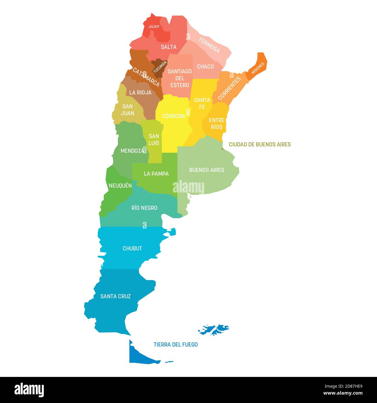 Mappa politica colorata dell'Argentina. Divisioni amministrative -  Province. Semplice mappa vettoriale piatta con etichette Immagine e  Vettoriale - Alamy