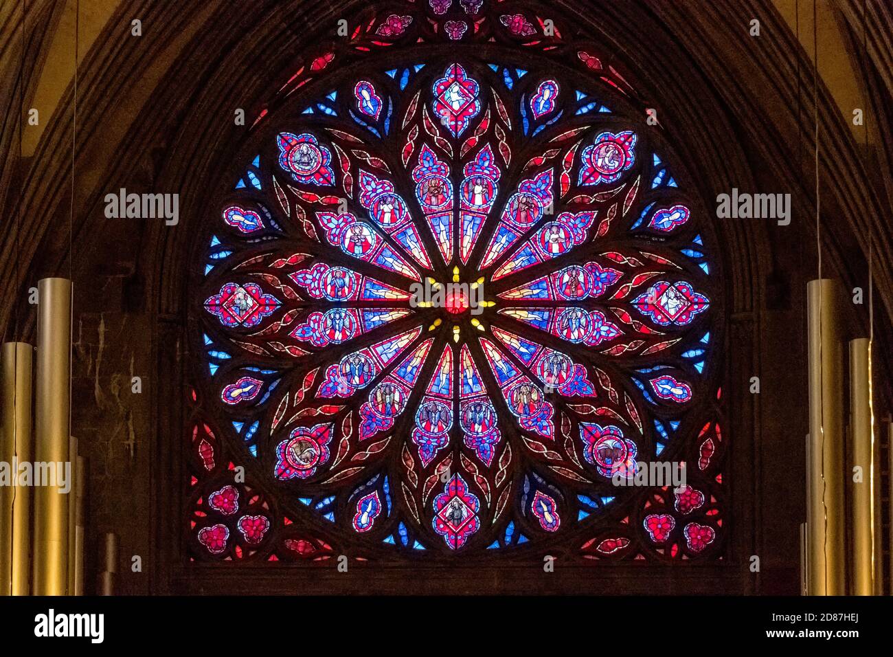 Cattedrale di Nidaros, cattedrale, vetrate, rosone, Trondheim, Trøndelag, Norvegia, Scandinavia, Europa, viaggio avventura, ufficio dei presidenti di Foto Stock