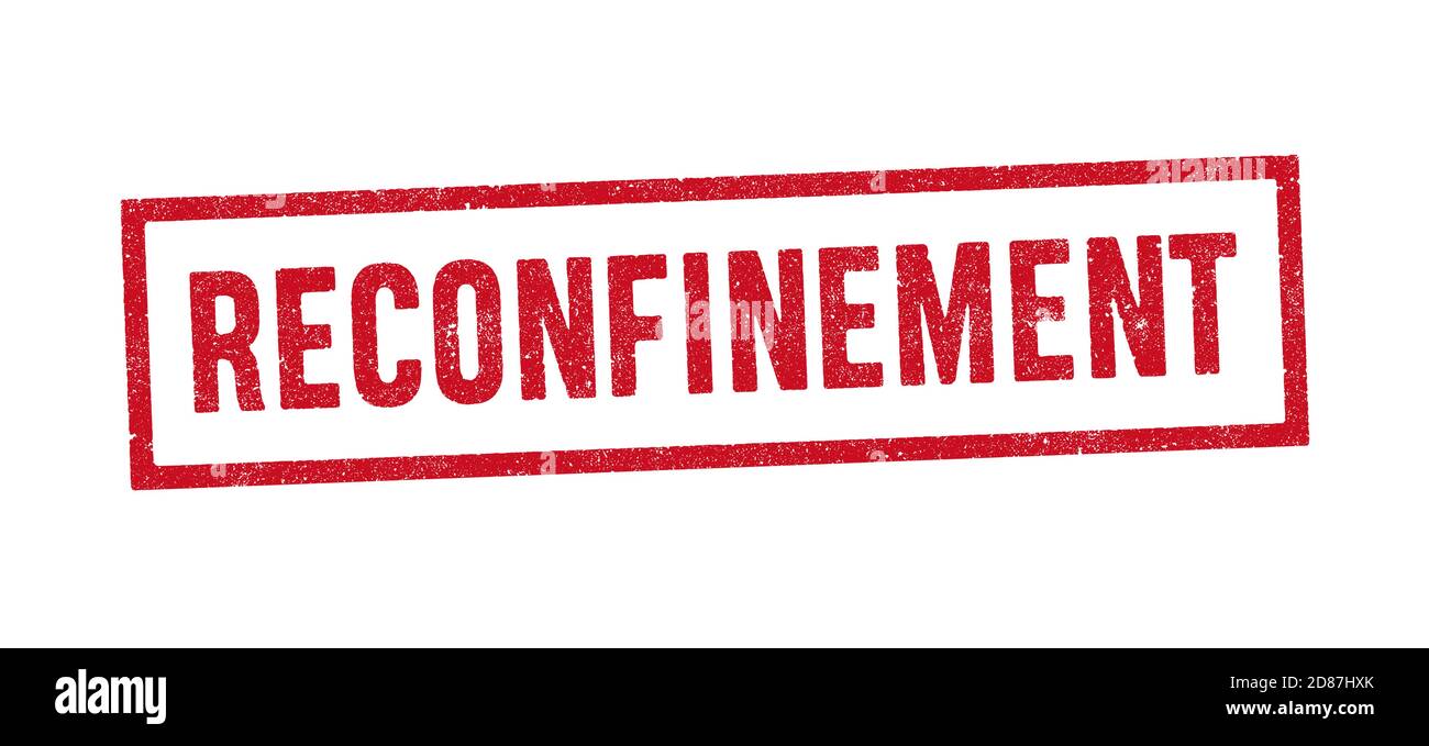 Illustrazione vettoriale della parola francese confinamento (ri-contenimento) in rosso timbro di inchiostro Illustrazione Vettoriale