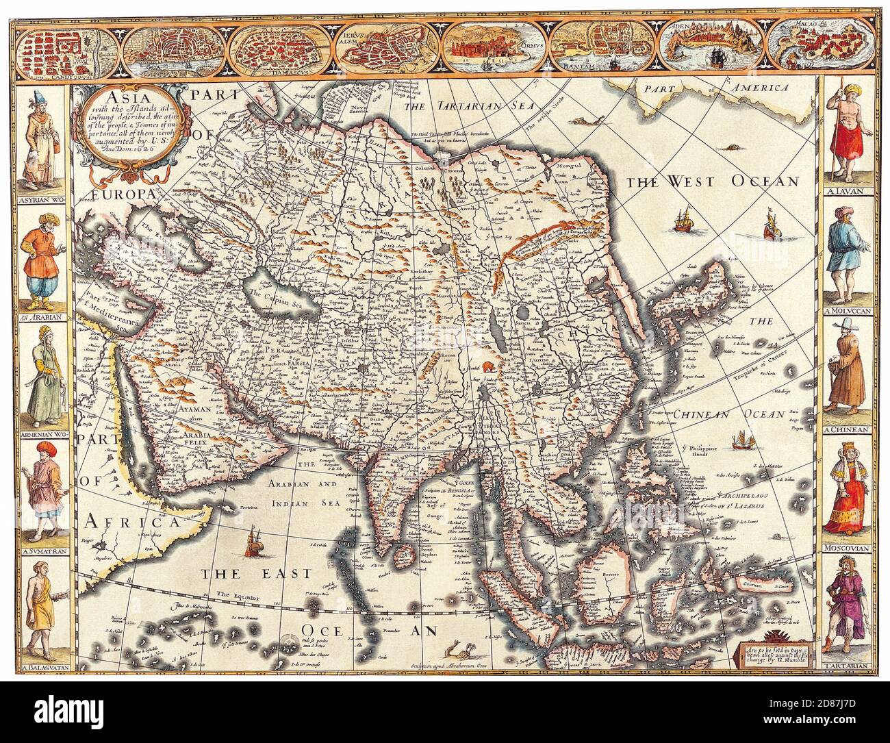 Antiche carte del mondo. Mappa dell'Asia. John Speed. c 1626 Foto Stock