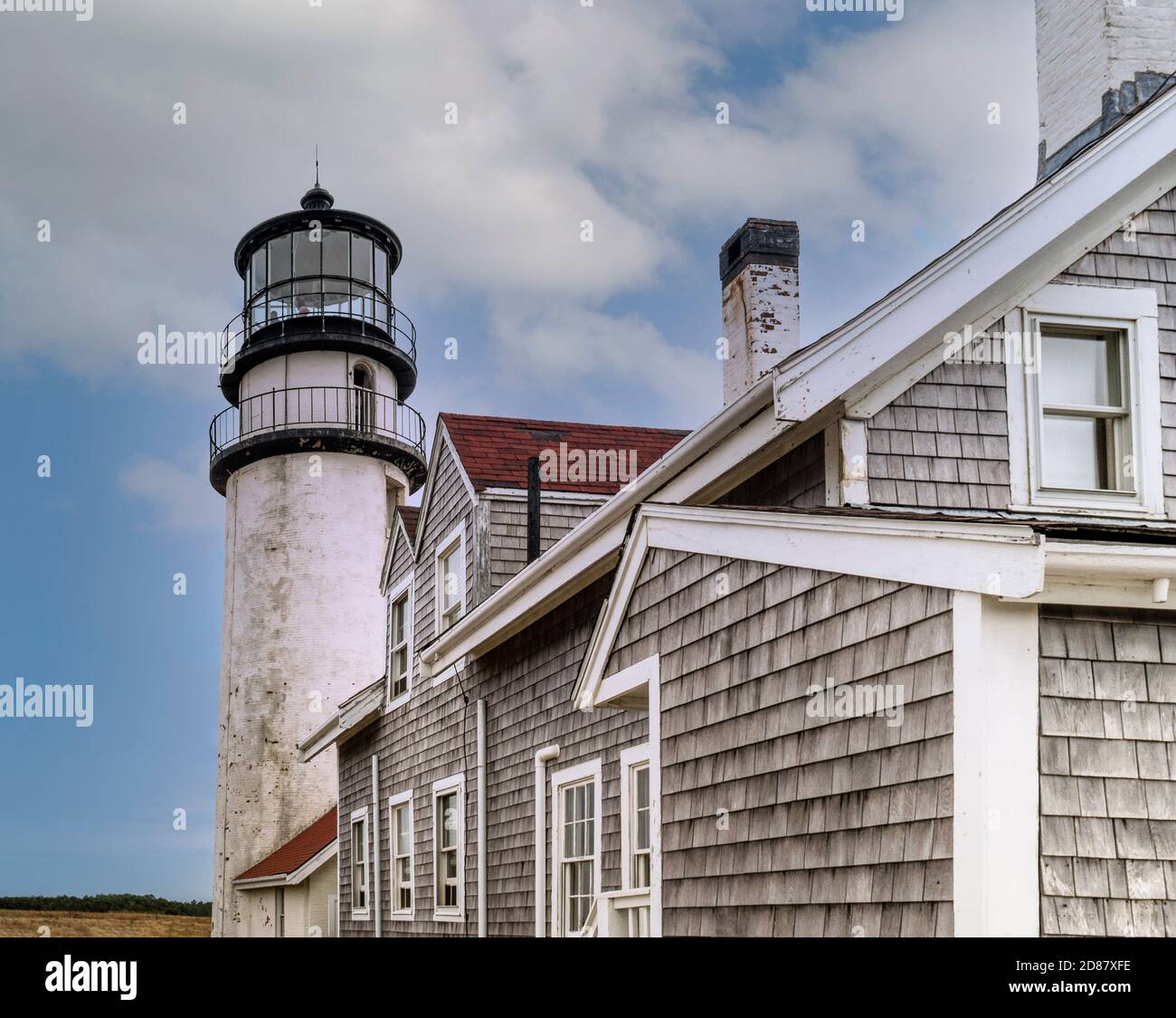 Faro di Cape Cod conosciuto anche come stazione di luce di Highland e Keepers House. La più antica casa di luce a Cape Cod, a North Truro, Massachusetts, USA, la Foto Stock
