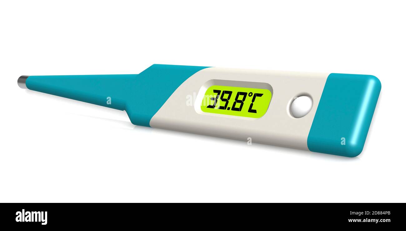 Termometro medico digitale blu isolato, rendering 3D Foto Stock