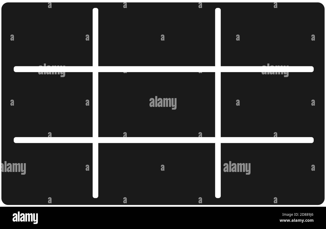 Regola della fotografia. Regola dei terzi composizione. Le linee della griglia orizzontale e verticale dividono la composizione orizzontalmente e verticalmente su un aspec 16 per 9 Illustrazione Vettoriale