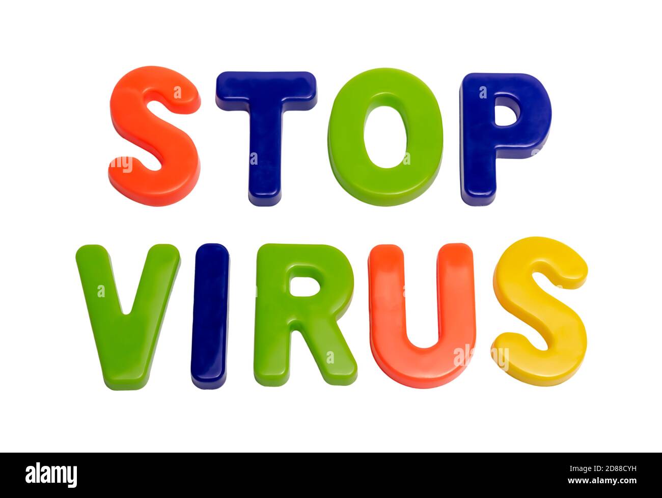 Coronavirus pandemico, virus DI stop di testo su sfondo bianco. Fermare il virus pandemico globale. COVID-19 è il nuovo nome ufficiale per SARS-cov-2 coronavi Foto Stock