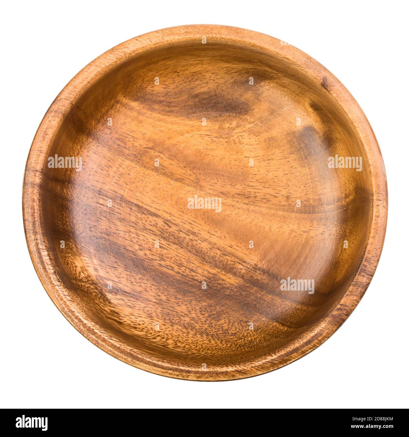 piatto di legno, ciotola, isolato su fondo bianco, percorso di ritaglio, profondità di campo completa Foto Stock