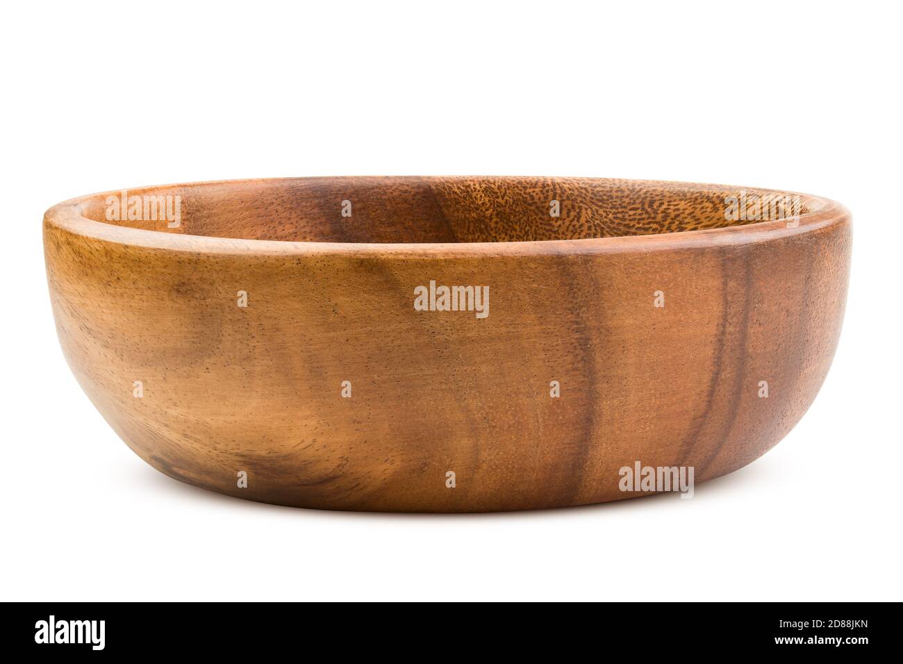 piatto di legno, ciotola, isolato su fondo bianco, percorso di ritaglio, profondità di campo completa Foto Stock